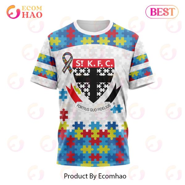 AFL St Kilda Football Club Autism Awareness Personalized Name & Number 3D Hoodie