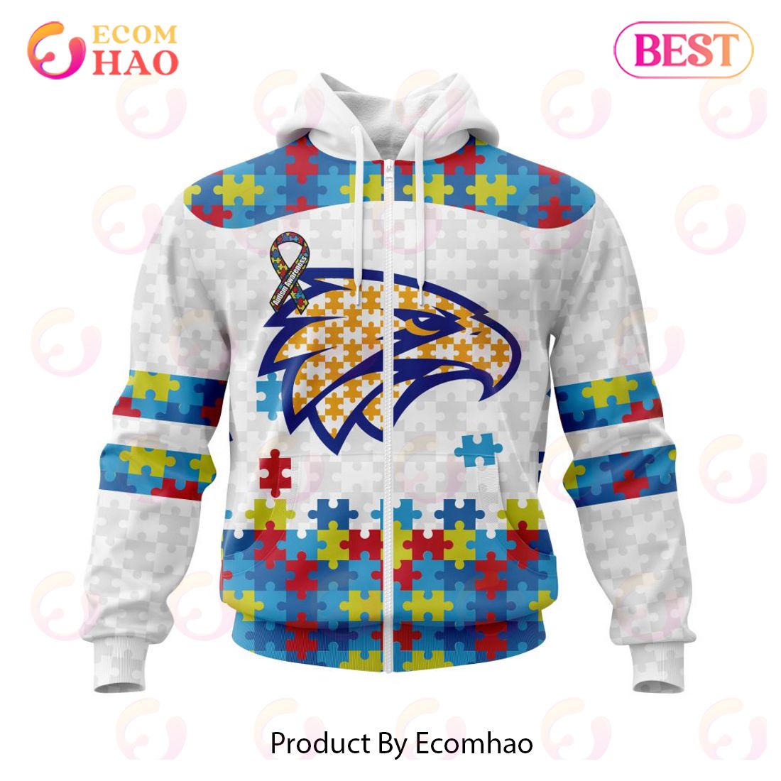 AFL West Coast Eagles Autism Awareness Personalized Name & Number 3D Hoodie