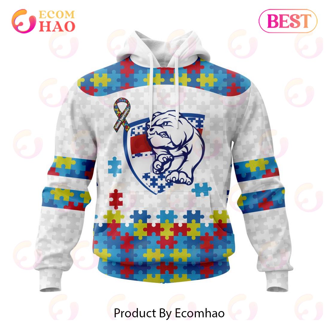 AFL Western Bulldogs Autism Awareness Personalized Name & Number 3D Hoodie