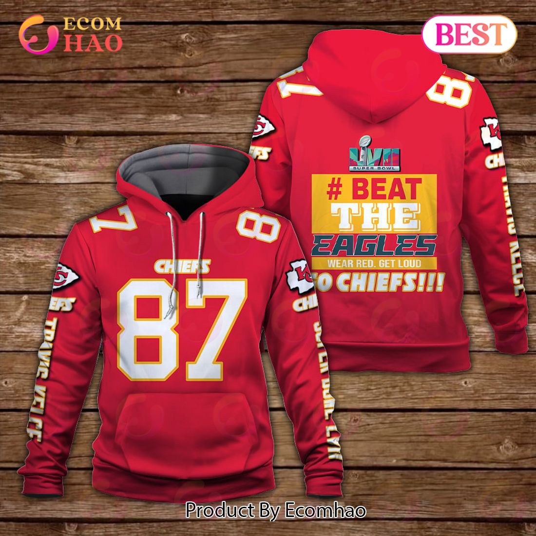 Travis Kelce If This Flag Offends You It Is Because Your Team Bad Kansas City Chiefs Super Bowl Champion 2023 Unisex 3D Hoodie