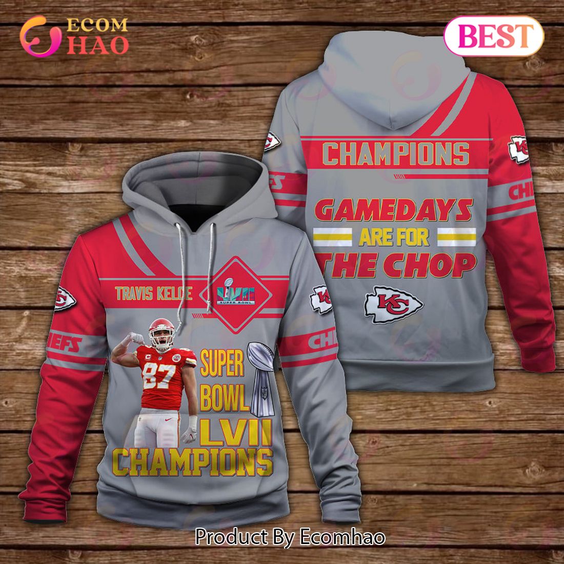 Travis Kelce Gamedays Are For The Chop Kansas City Chiefs Super Bowl Champion 2023 Unisex 3D Hoodie