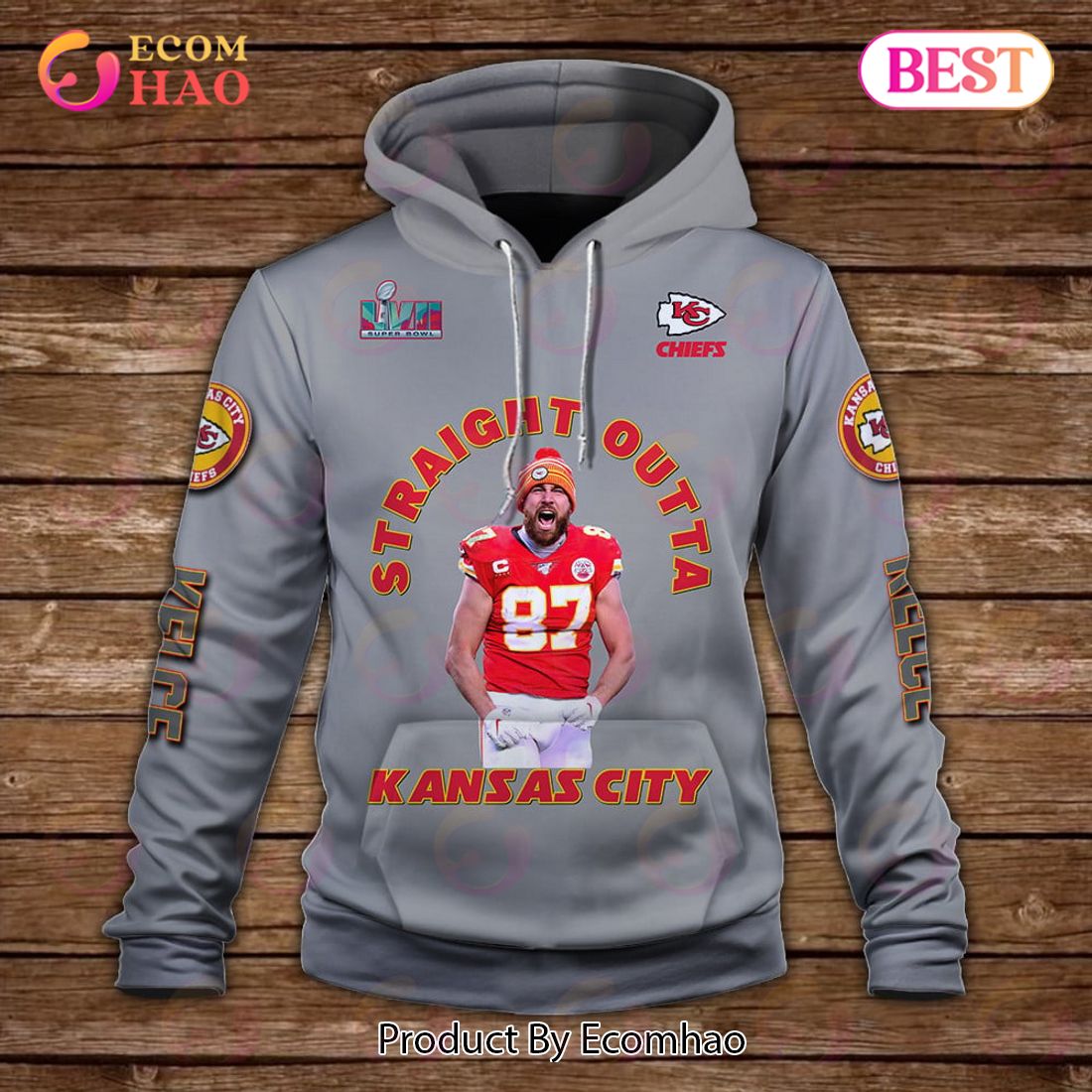 Travis Kelce Red And Gold Until I Am Dead And Cold Kansas City Chiefs Super Bowl Champion 2023 Unisex 3D Hoodie