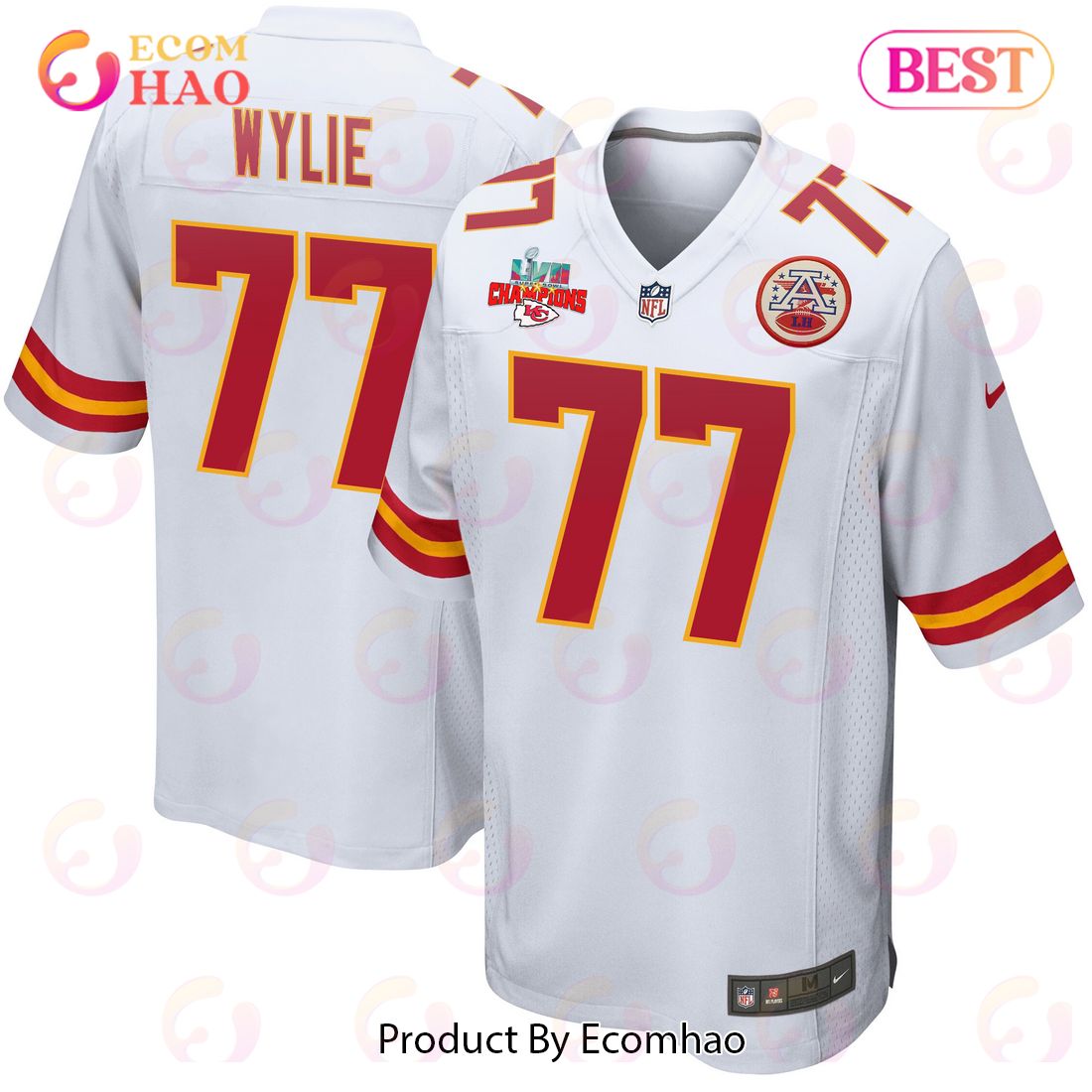 Andrew Wylie 77 Kansas City Chiefs Super Bowl LVII Champions 3 Stars Youth Game Jersey – Red