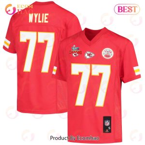 Andrew Wylie 77 Kansas City Chiefs Super Bowl LVII Champions 3 Stars Youth Game Jersey – Red