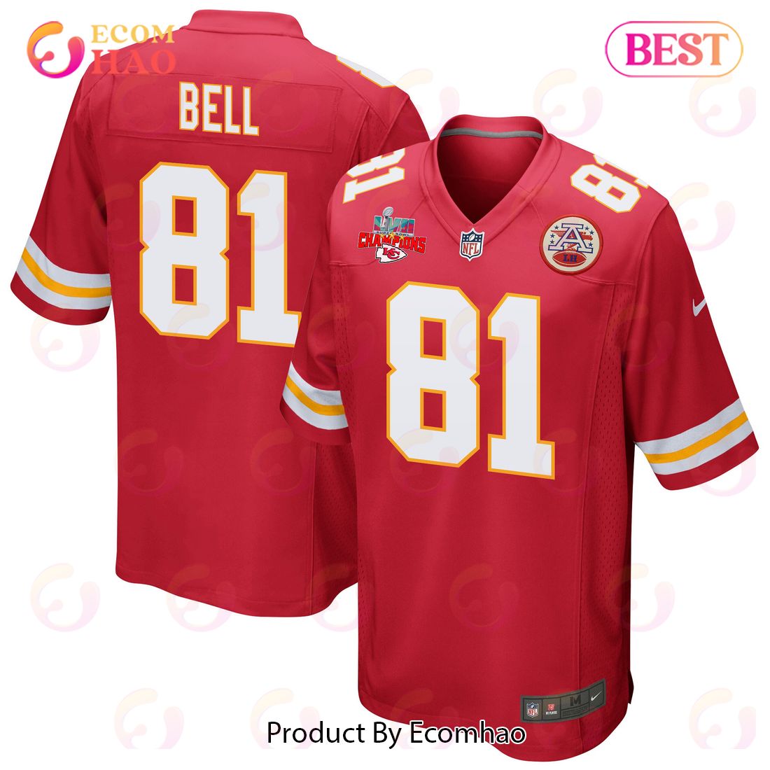 Blake Bell 81 Kansas City Chiefs Super Bowl LVII Champions 3 Stars Men Game Jersey – Red