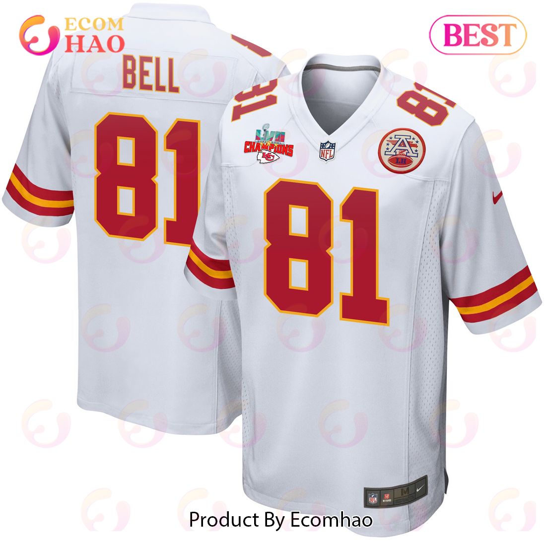 Blake Bell 81 Kansas City Chiefs Super Bowl LVII Champions 3 Stars Men Game Jersey – White