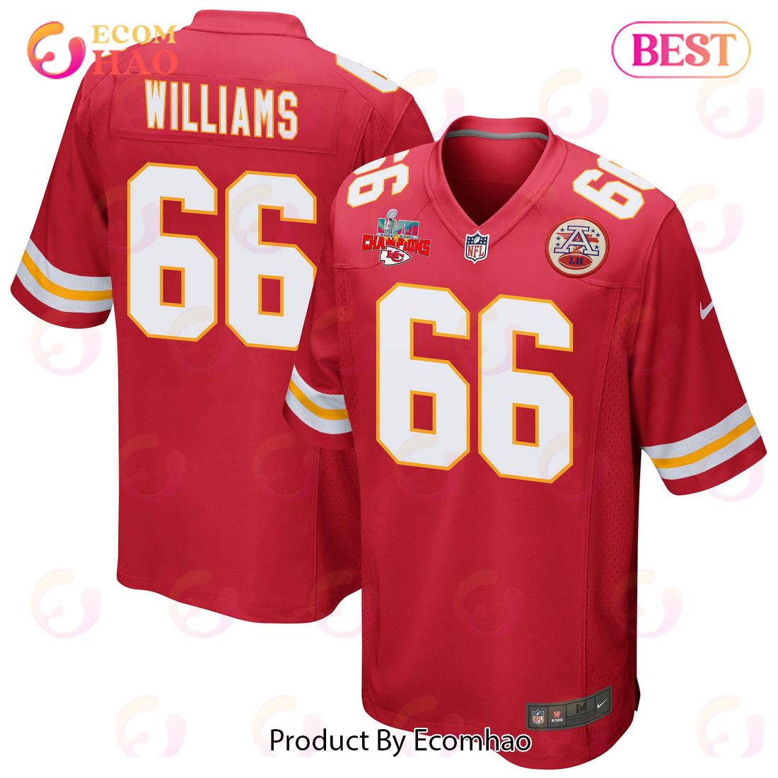 Brandon Williams 66 Kansas City Chiefs Super Bowl LVII Champions 3 Stars Men Game Jersey – Red