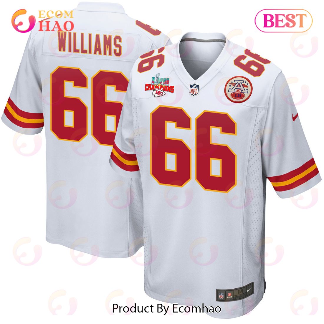 Brandon Williams 66 Kansas City Chiefs Super Bowl LVII Champions 3 Stars Men Game Jersey – White