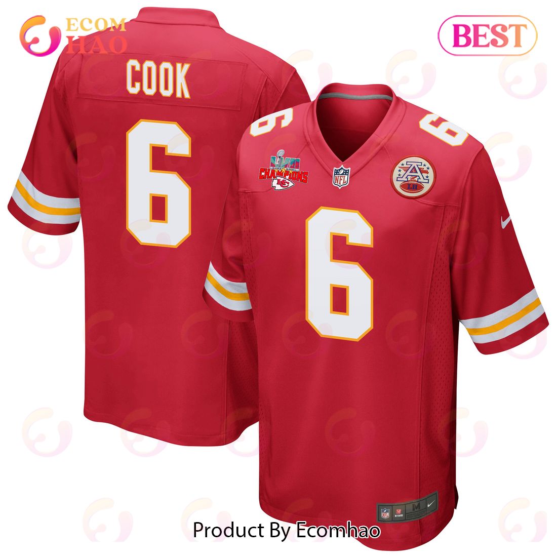 Bryan Cook 6 Kansas City Chiefs Super Bowl LVII Champions 3 Stars Men Game Jersey – Red