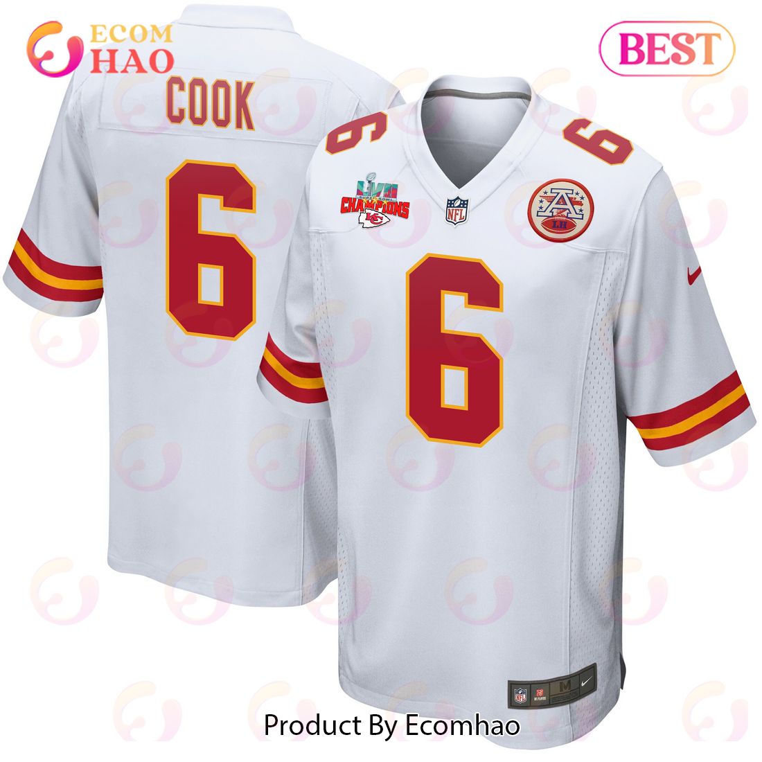 Bryan Cook 6 Kansas City Chiefs Super Bowl LVII Champions 3 Stars Men Game Jersey – White