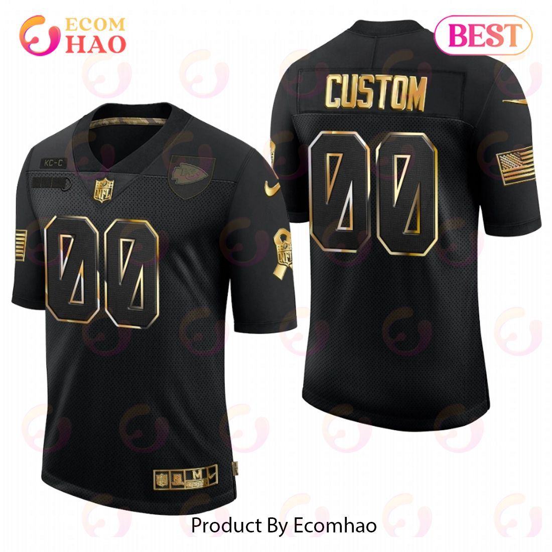 Chiefs  00 Custom Black 2023 Salute to Service Golden Limited Jersey