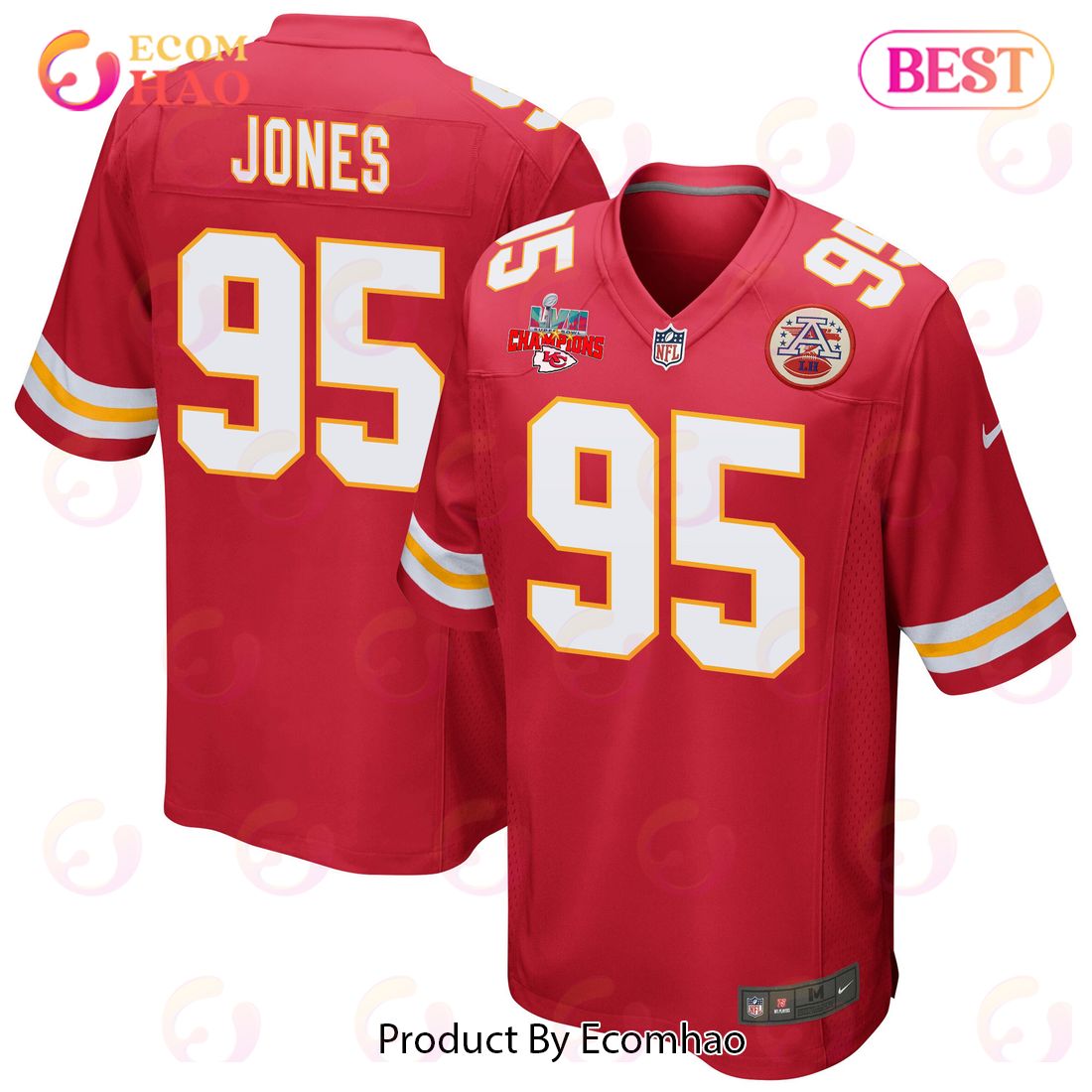 Chris Jones 95 Kansas City Chiefs Super Bowl LVII Champions 3 Stars Men Game Jersey – Red