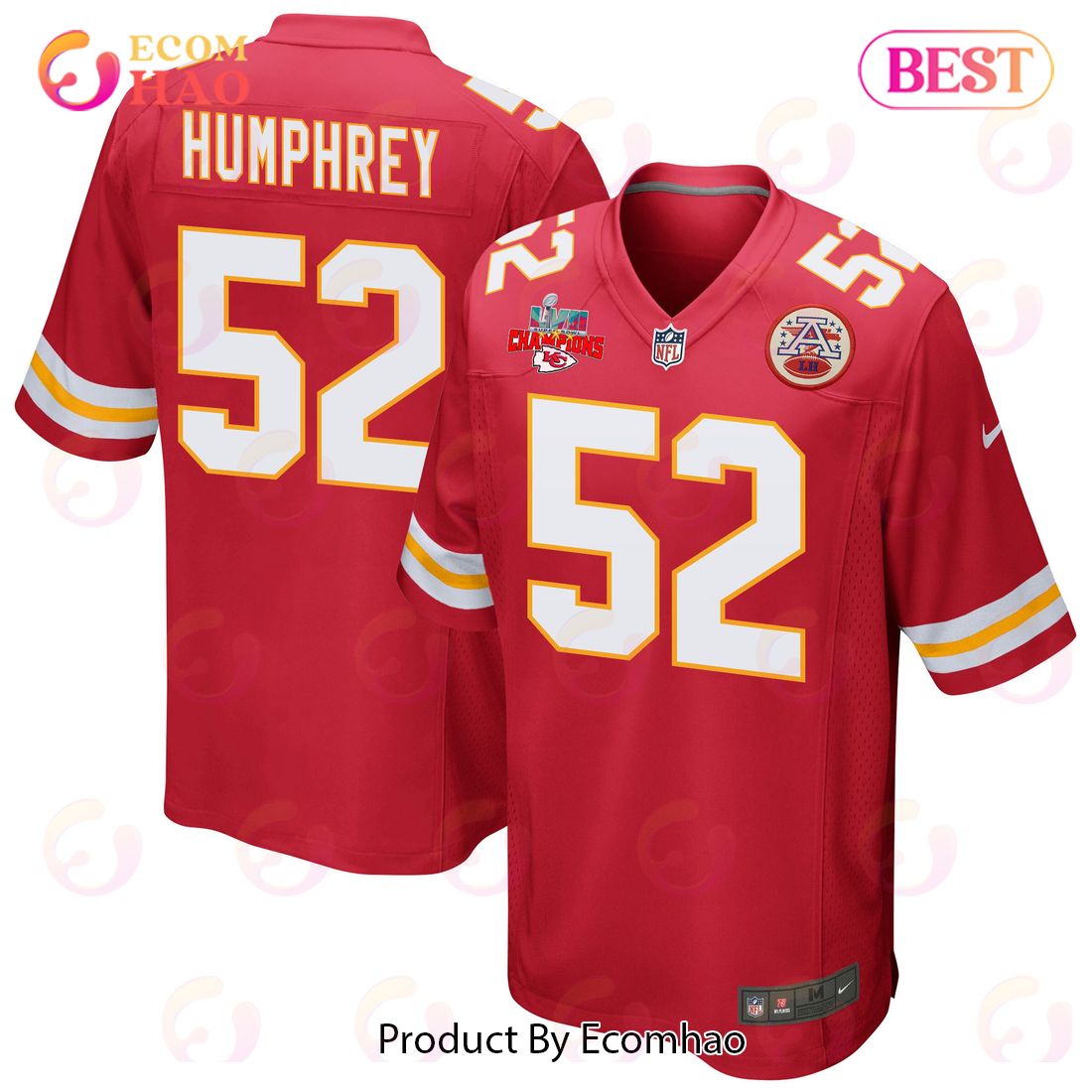 Creed Humphrey 52 Kansas City Chiefs Super Bowl LVII Champions 3 Stars Men Game Jersey – Red