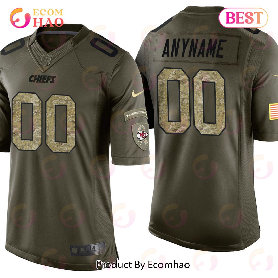 Custom Kansas City Chiefs Green Camo Salute to Service Jersey