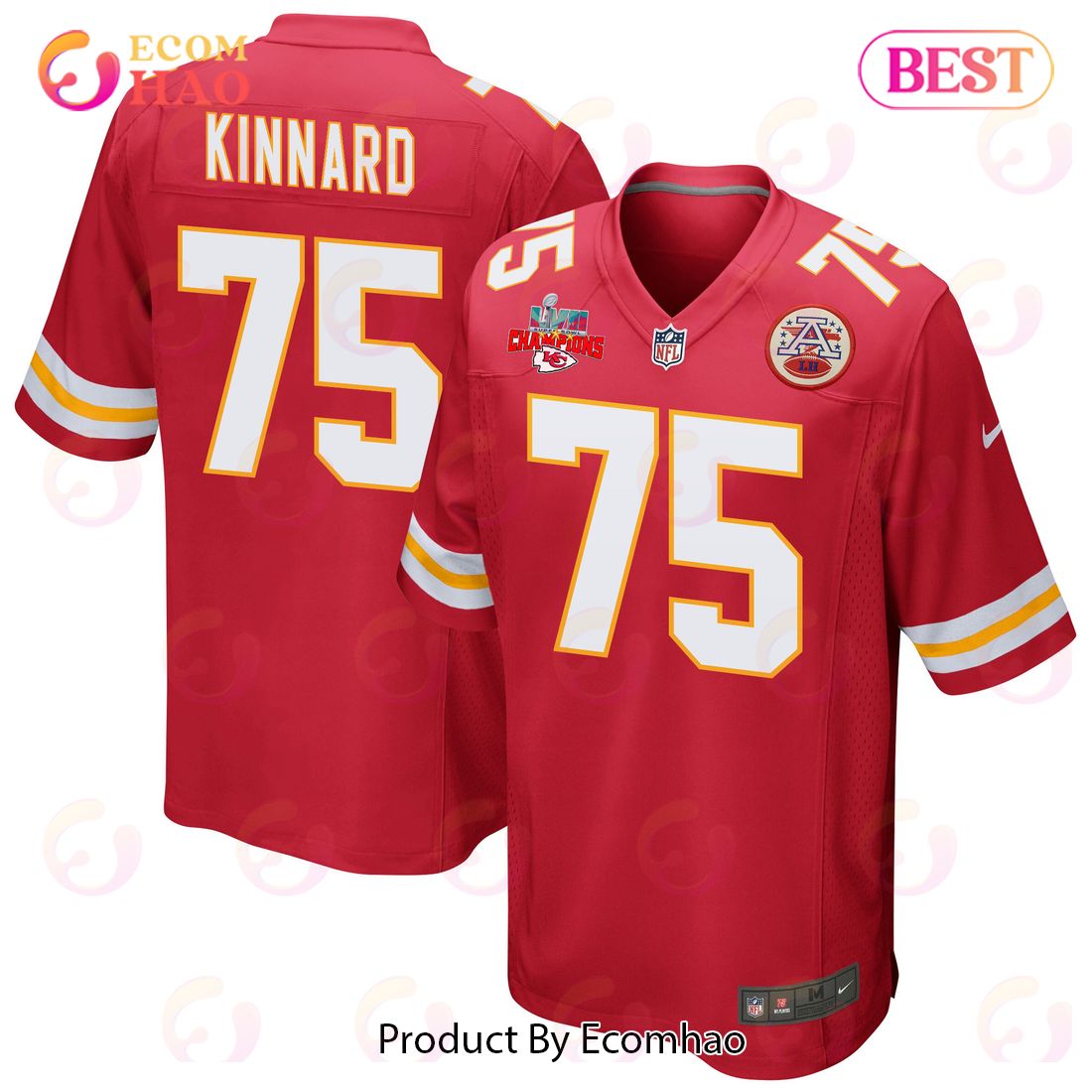 Darian Kinnard 75 Kansas City Chiefs Super Bowl LVII Champions 3 Stars Men Game Jersey – Red