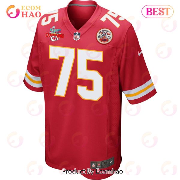 Darian Kinnard 75 Kansas City Chiefs Super Bowl LVII Champions 3 Stars Men Game Jersey – Red