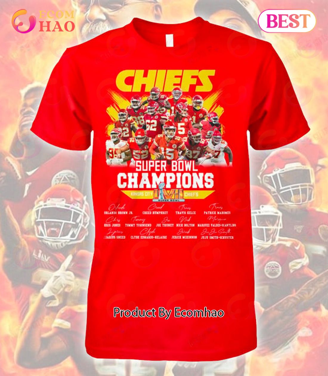 Super Bowl LVII KC Kansas City Chiefs Shirts Players And Head Coach Andy