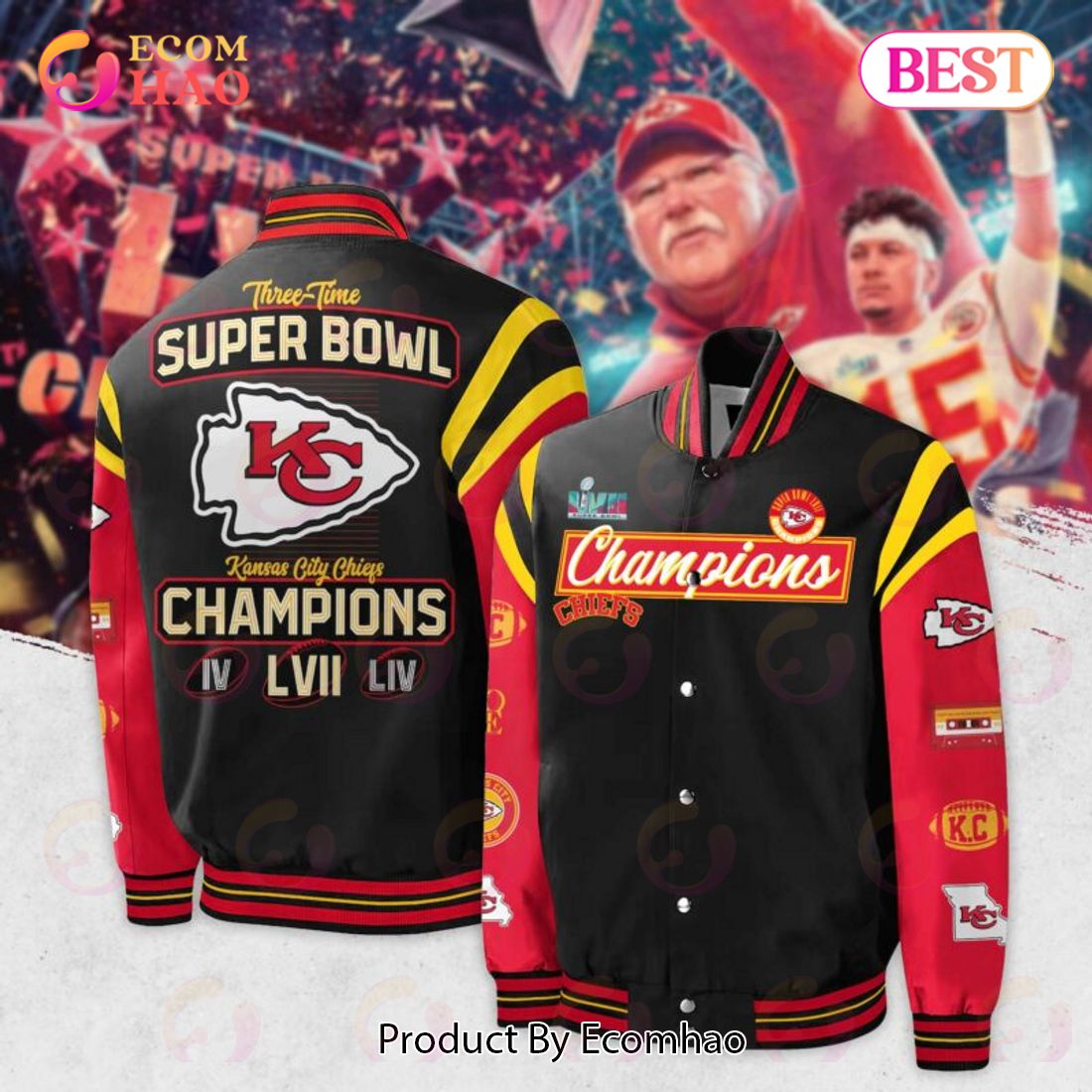 KANSAS CITY CHIEFS SUPER BOWL LIV CHAMPIONS ALL-LEATHER FULL-SNAP JACKET