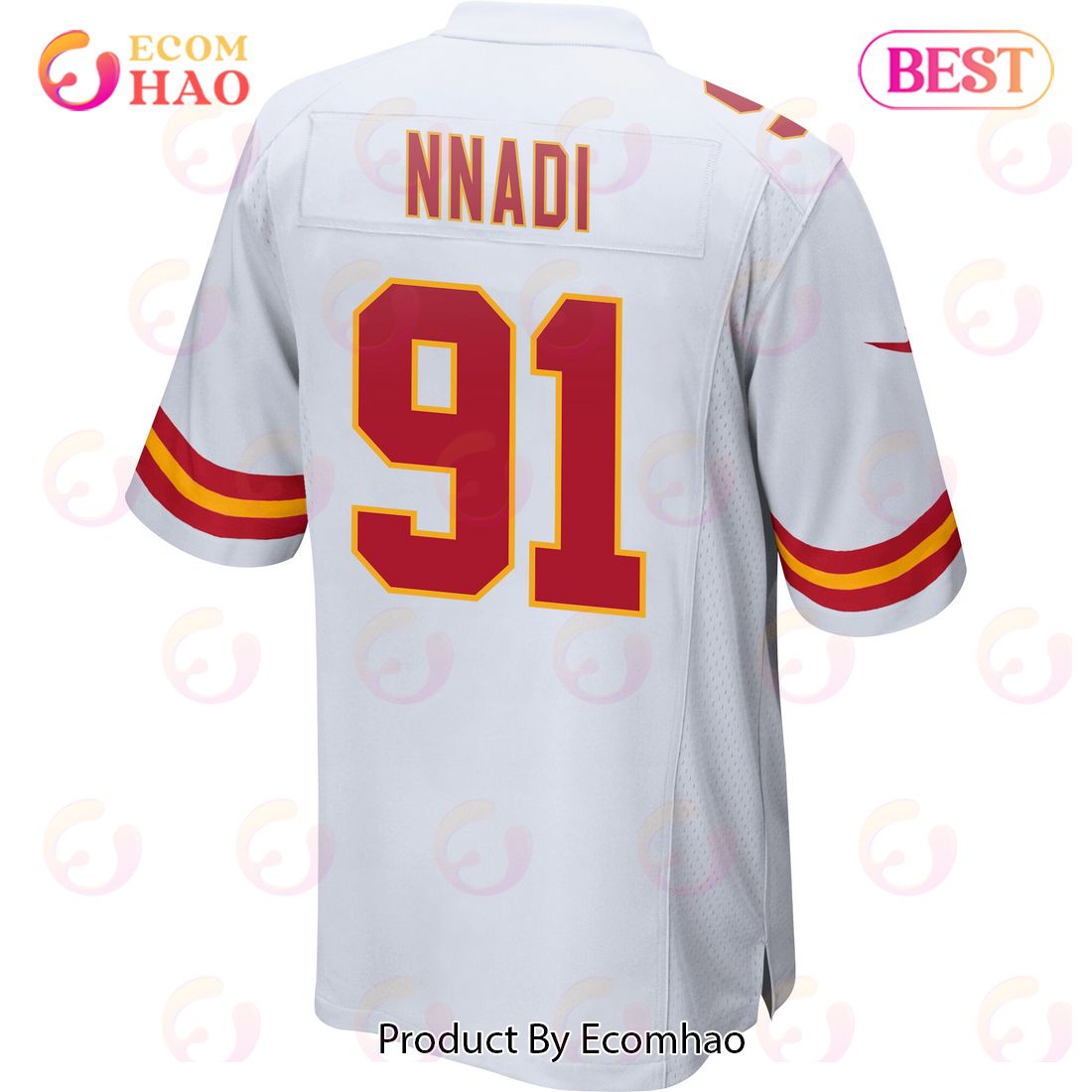 Derrick Nnadi 91 Kansas City Chiefs Super Bowl LVII Champions 3 Stars Men Game Jersey – White