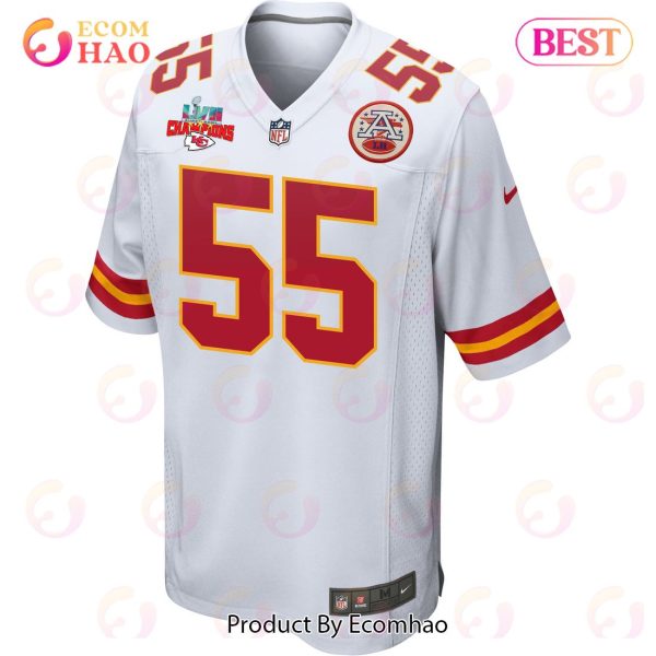 Frank Clark 55 Kansas City Chiefs Super Bowl LVII Champions 3 Stars Men Game Jersey – White