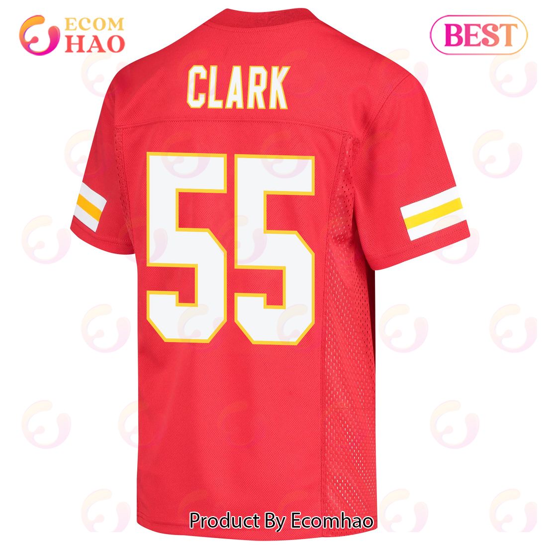 Frank Clark 55 Kansas City Chiefs Super Bowl LVII Champions 3 Stars Youth Game Jersey – Red