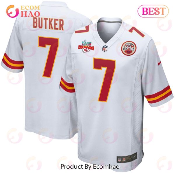 Harrison Butker 7 Kansas City Chiefs Super Bowl LVII Champions 3 Stars Men Game Jersey – White