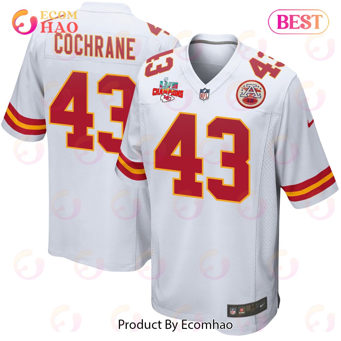 Jack Cochrane 43 Kansas City Chiefs Super Bowl LVII Champions 3 Stars Men Game Jersey – White