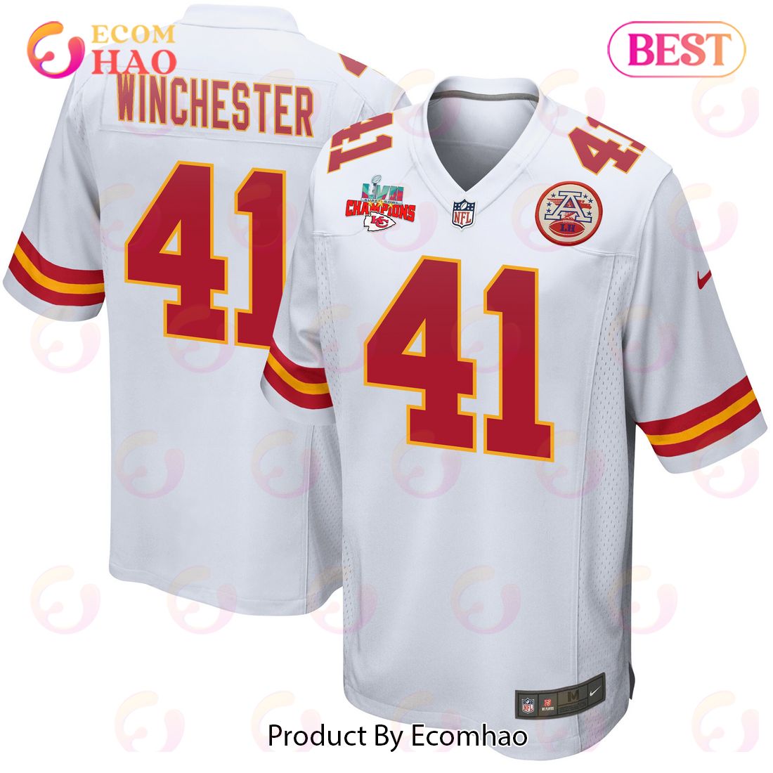 James Winchester 41 Kansas City Chiefs Super Bowl LVII Champions 3 Stars Men Game Jersey – White