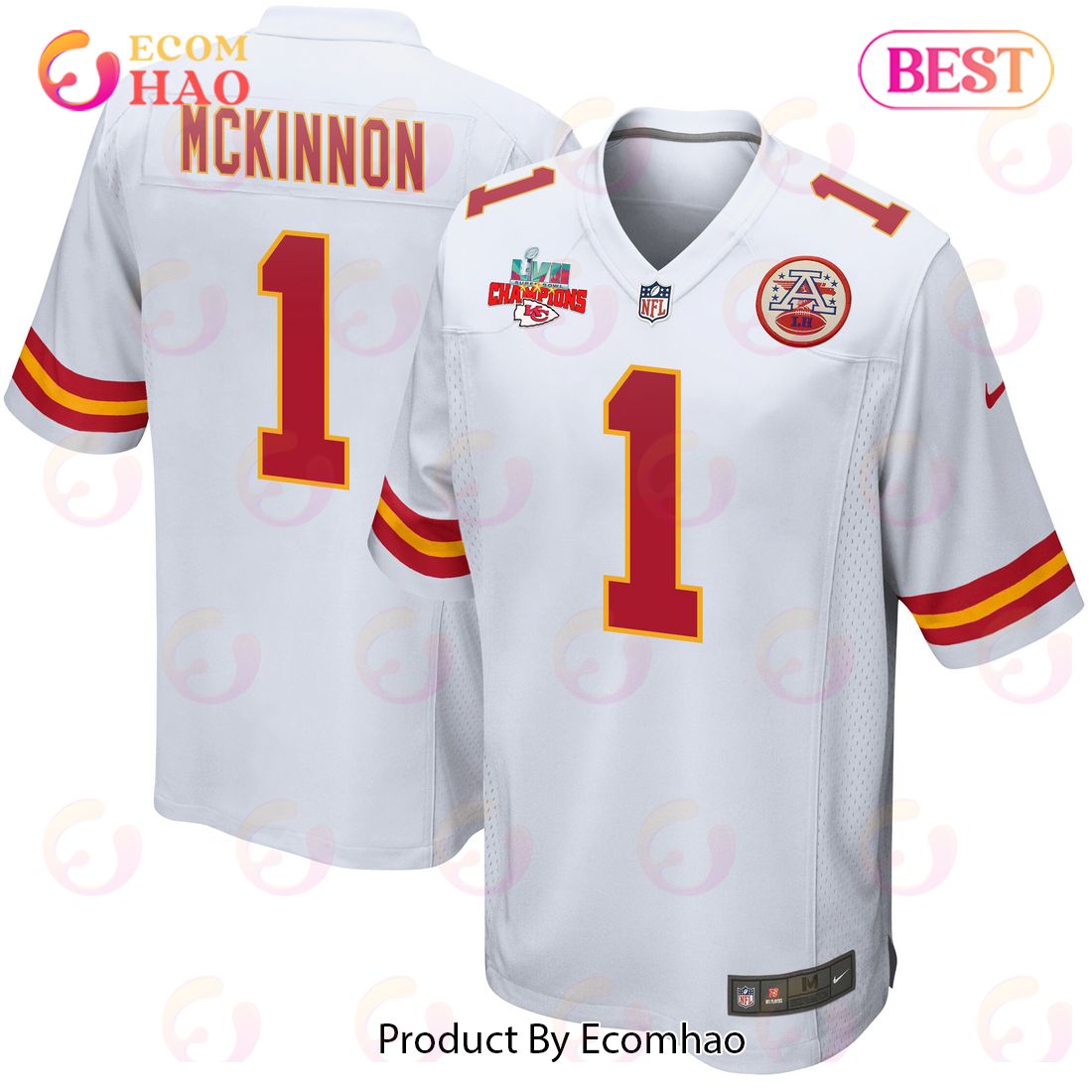 Jerick McKinnon 1 Kansas City Chiefs Super Bowl LVII Champions 3 Stars Men Game Jersey – White