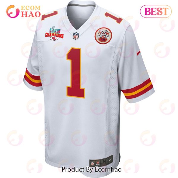 Jerick McKinnon 1 Kansas City Chiefs Super Bowl LVII Champions 3 Stars Men Game Jersey – White