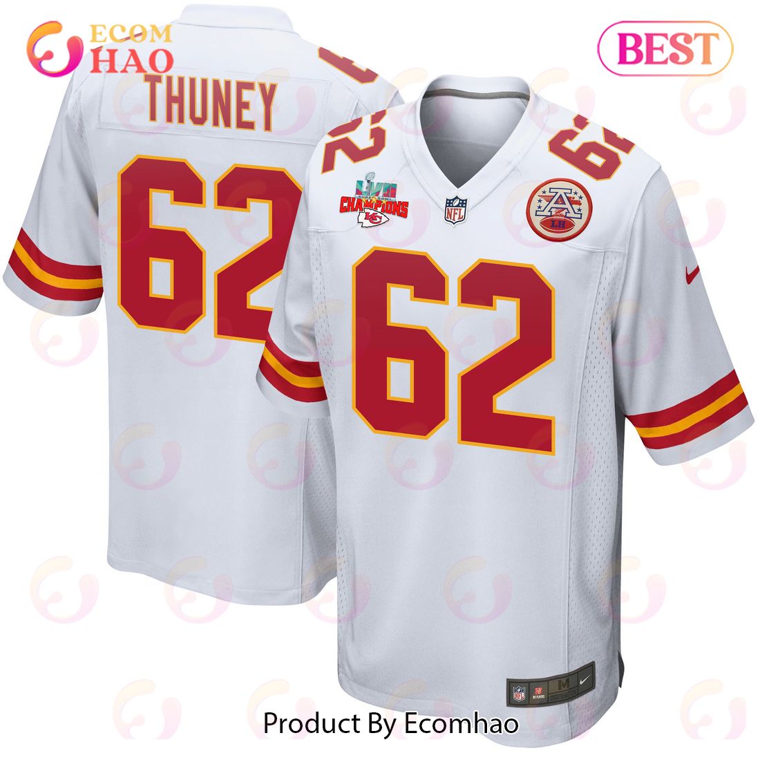 Joe Thuney 62 Kansas City Chiefs Super Bowl LVII Champions 3 Stars Men Game Jersey – White