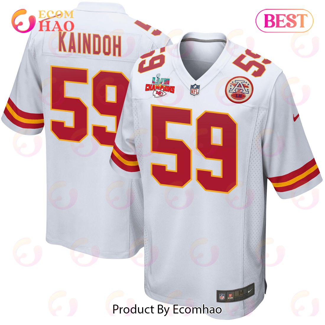 Joshua Kaindoh 59 Kansas City Chiefs Super Bowl LVII Champions 3 Stars Men Game Jersey – White