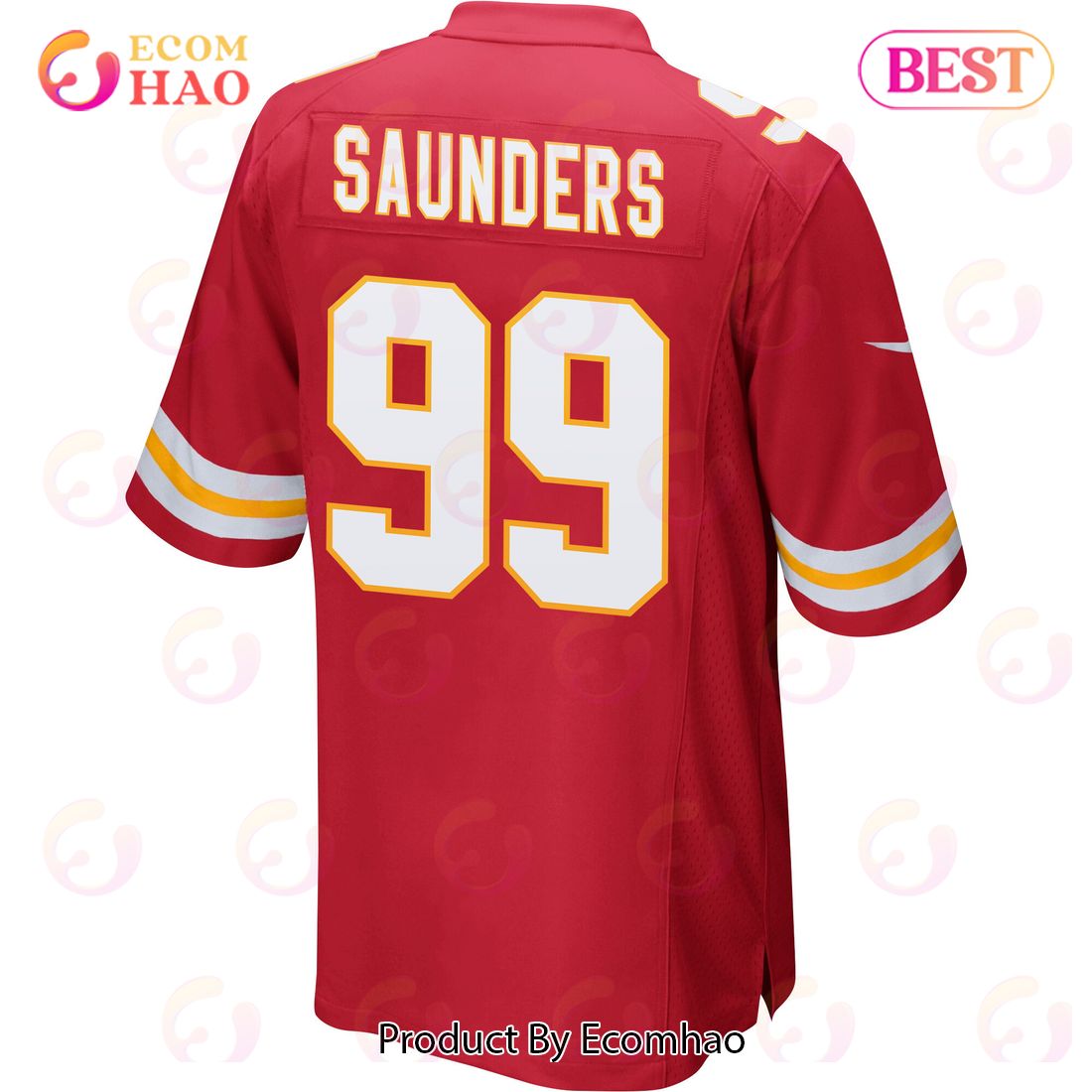 Khalen Saunders 99 Kansas City Chiefs Super Bowl LVII Champions 3 Stars Men Game Jersey – Red