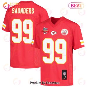 Khalen Saunders 99 Kansas City Chiefs Super Bowl LVII Champions 3 Stars Youth Game Jersey – Red