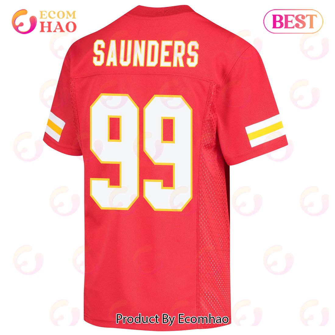 Khalen Saunders 99 Kansas City Chiefs Super Bowl LVII Champions 3 Stars Youth Game Jersey – Red