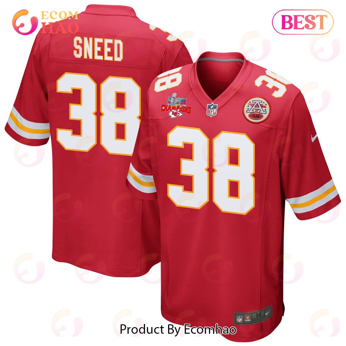 Khalen Saunders 99 Kansas City Chiefs Super Bowl LVII Champions 3 Stars Men Game Jersey – White