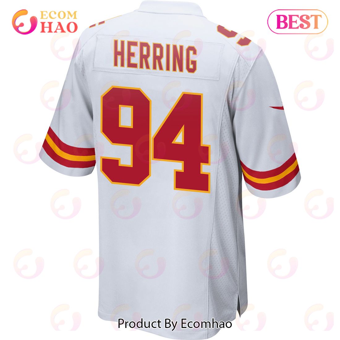 Malik Herring 94 Kansas City Chiefs Super Bowl LVII Champions 3 Stars Men Game Jersey – White