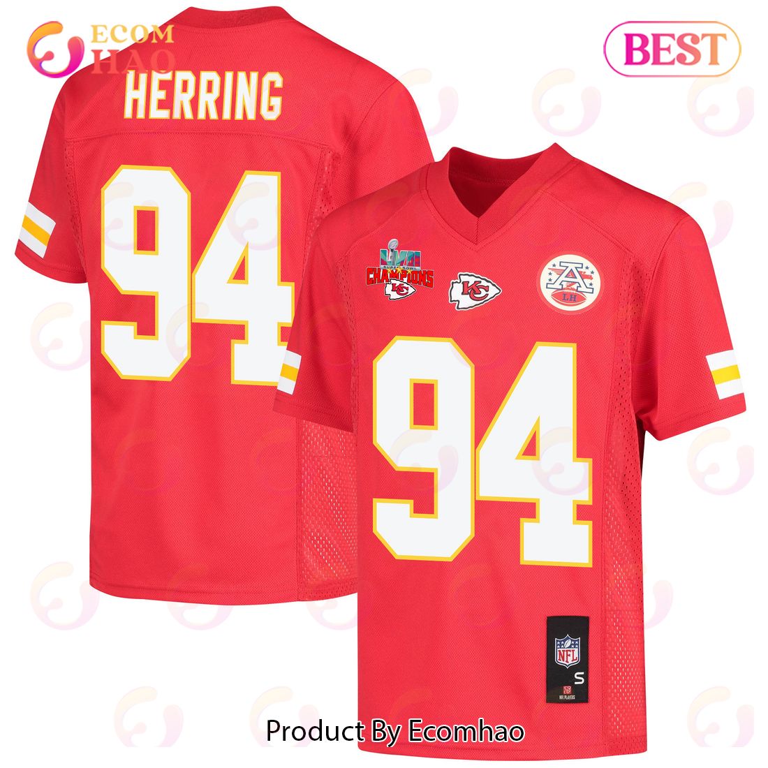 Malik Herring 94 Kansas City Chiefs Super Bowl LVII Champions 3 Stars Men Game Jersey – Red