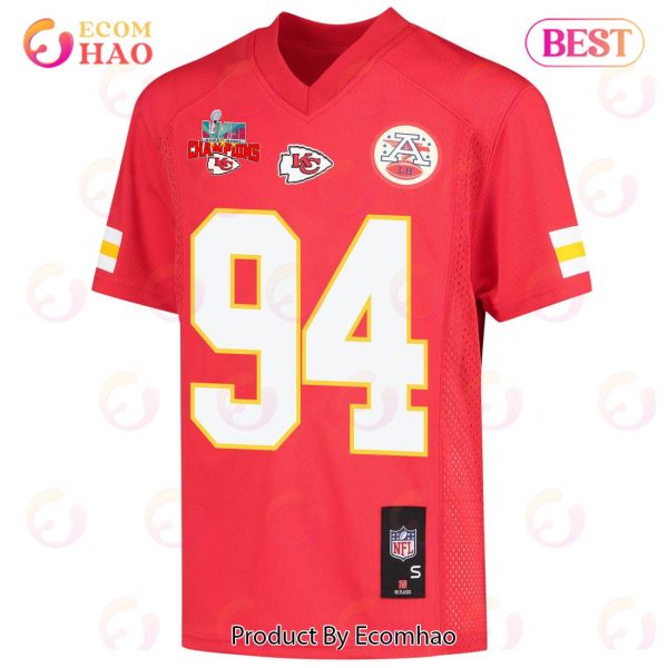 Malik Herring 94 Kansas City Chiefs Super Bowl LVII Champions 3 Stars Youth Game Jersey – Red