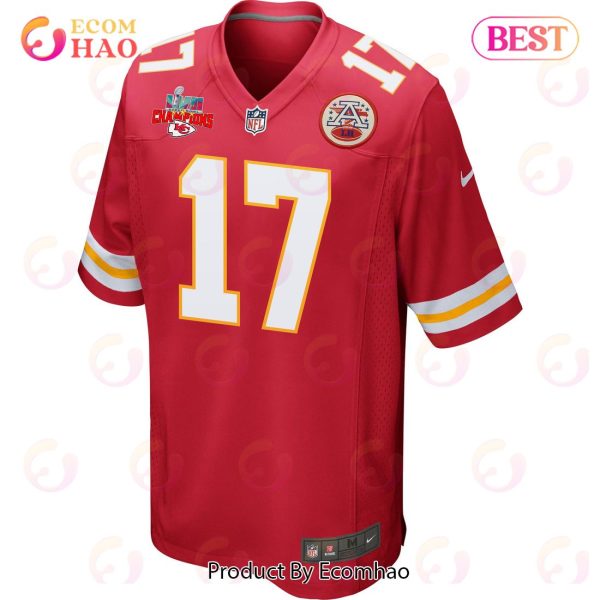 Mecole Hardman 17 Kansas City Chiefs Super Bowl LVII Champions 3 Stars Men Game Jersey – Red
