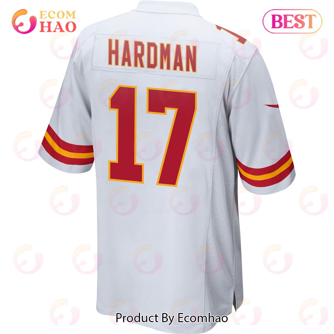 Mecole Hardman 17 Kansas City Chiefs Super Bowl LVII Champions 3 Stars Men Game Jersey – White