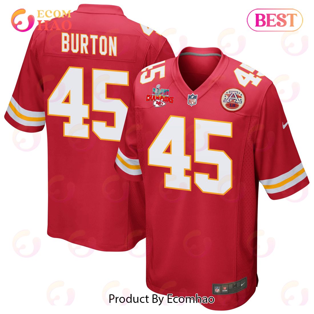 Michael Burton 45 Kansas City Chiefs Super Bowl LVII Champions 3 Stars Men Game Jersey – White