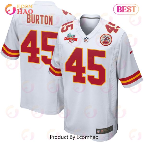 Michael Burton 45 Kansas City Chiefs Super Bowl LVII Champions 3 Stars Men Game Jersey – White