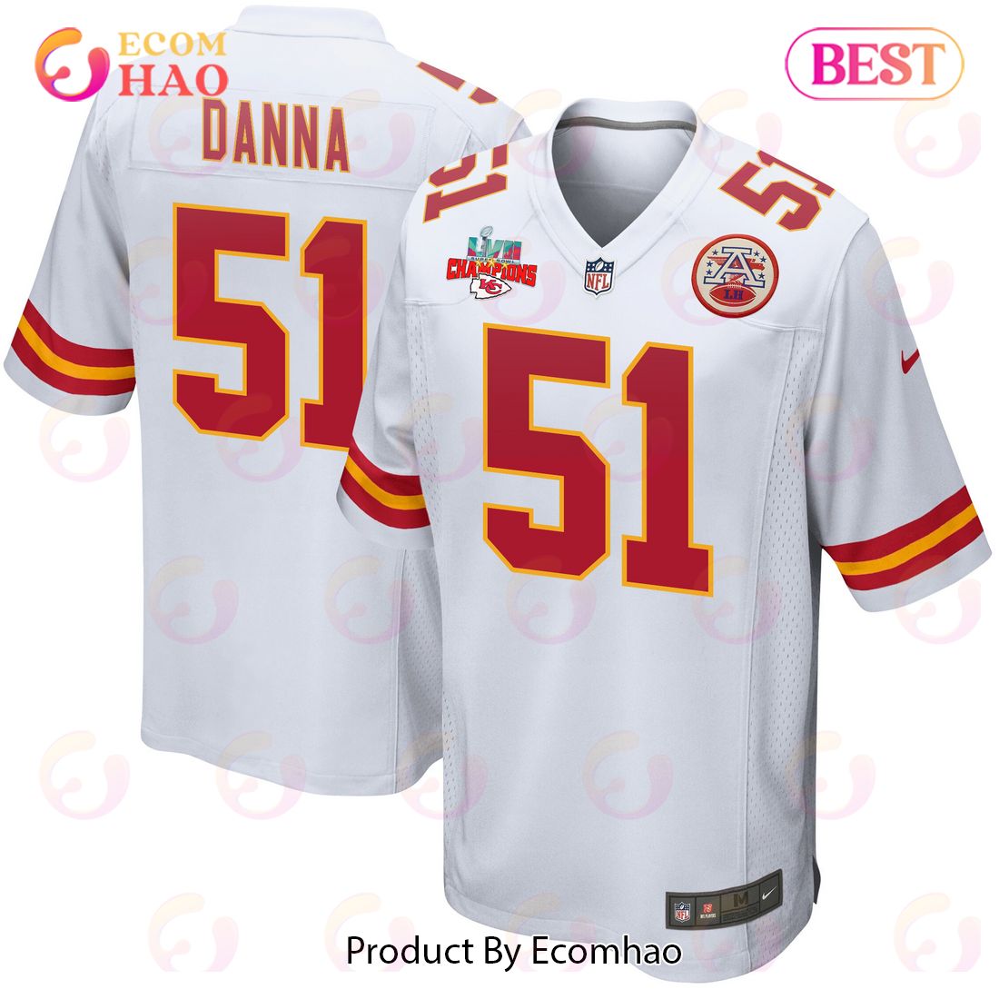 Mike Danna 51 Kansas City Chiefs Super Bowl LVII Champions 3 Stars Men Game Jersey – White