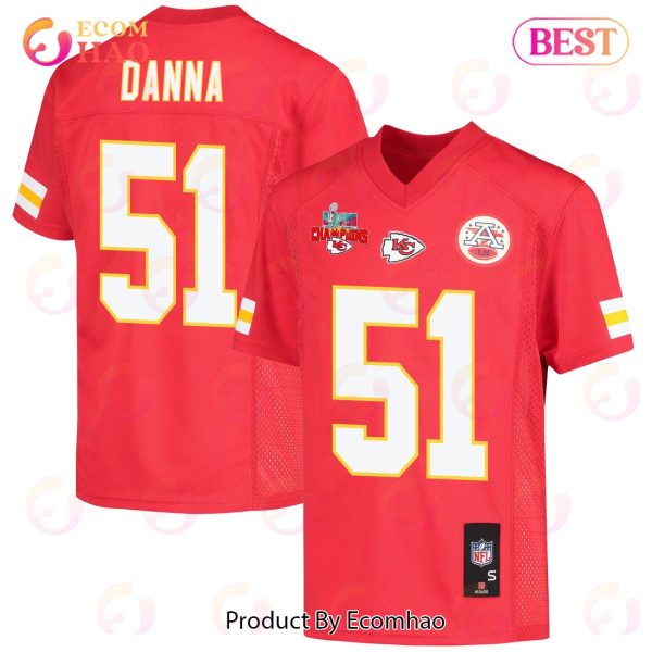 Mike Danna 51 Kansas City Chiefs Super Bowl LVII Champions 3 Stars Youth Game Jersey – Red