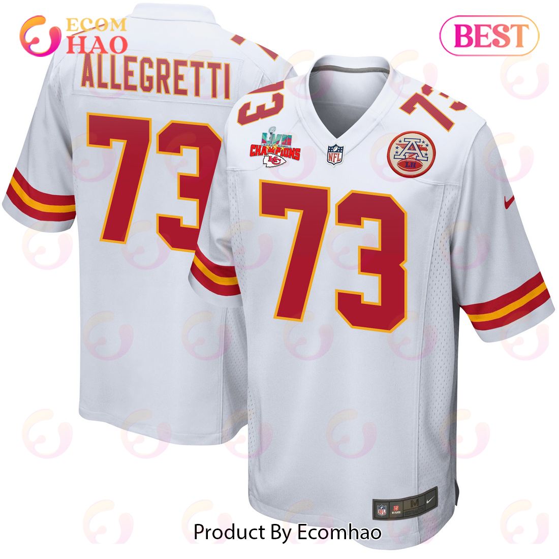 Nick Allegretti 73 Kansas City Chiefs Super Bowl LVII Champions 3 Stars Men Game Jersey – Red