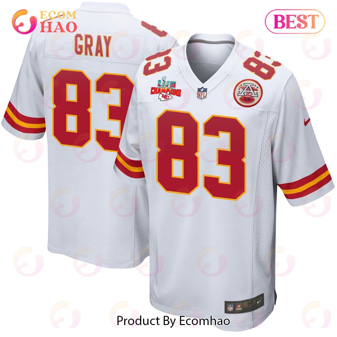 Noah Gray 83 Kansas City Chiefs Super Bowl LVII Champions Men Game Jersey -  Red - Bluefink