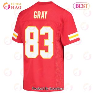 Noah Gray 83 Kansas City Chiefs Super Bowl LVII Champions 3 Stars Youth Game Jersey – Red