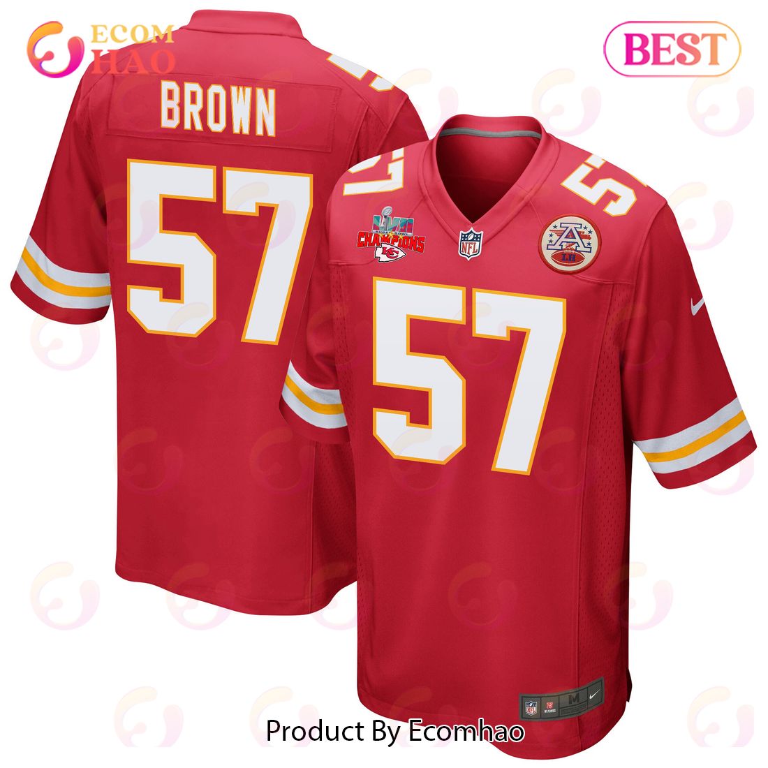 Prince Tega Wanogho 70 Kansas City Chiefs Super Bowl LVII Champions 3 Stars Men Game Jersey – Red