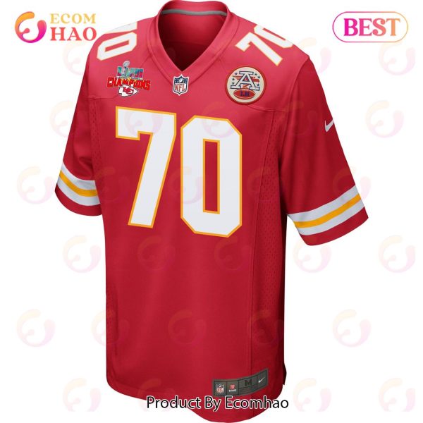 Prince Tega Wanogho 70 Kansas City Chiefs Super Bowl LVII Champions 3 Stars Men Game Jersey – Red